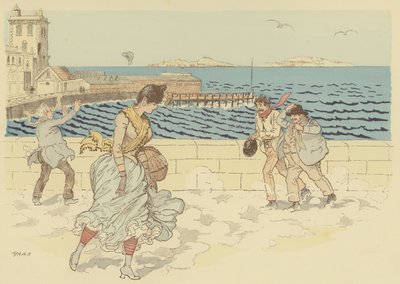 De Mistral zorgt voor een winderige dag op de Promenade de la Corniche, Marseille, Frankrijk door Maurice Charles Mathieu Bonvoisin