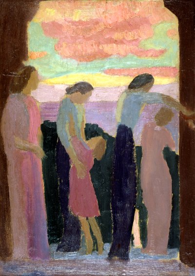 Marthe Denis en de kinderen op het balkon, c1900-1940 door Maurice Denis