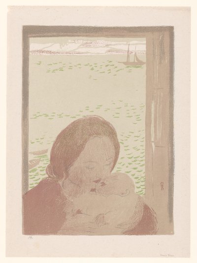 Moeder met baby voor een venster door Maurice Denis