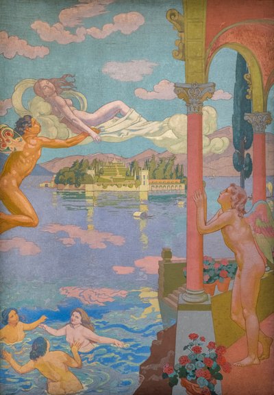 Het verhaal van Psyche, Paneel II. Zephyr vervoert Psyche naar het eiland van verrukking door Maurice Denis