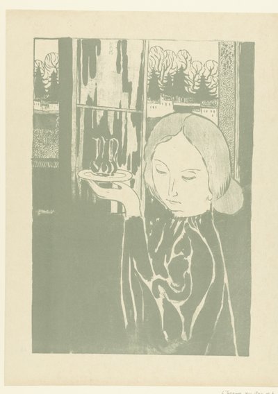 Vrouw met waterkan op dienblad door Maurice Denis