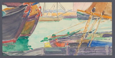 Schepen in een kanaal door Maurice Guilbert