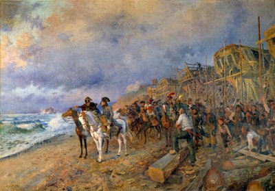 De Eerste Consul Napoleon Bonaparte bezoekt het arsenaal van Boulogne door Maurice Henri Orange