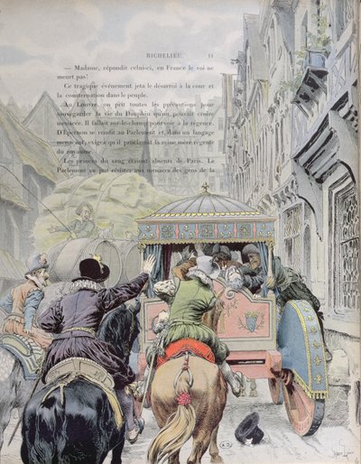 Moord op Hendrik IV door Francois Ravaillac in de rue de la Ferronerie op 14 mei 1610, c.1900 door Maurice Leloir