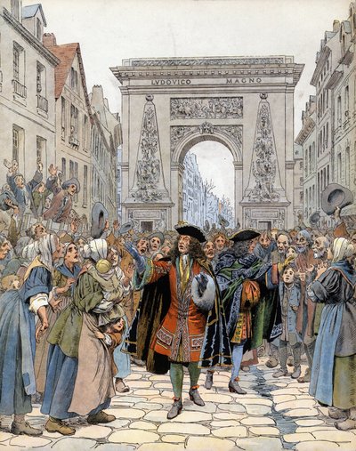 Bij de Porte Saint-Denis in Parijs, de maarschalk van Boufflers (Louis Francois de Boufflers) door Maurice Leloir
