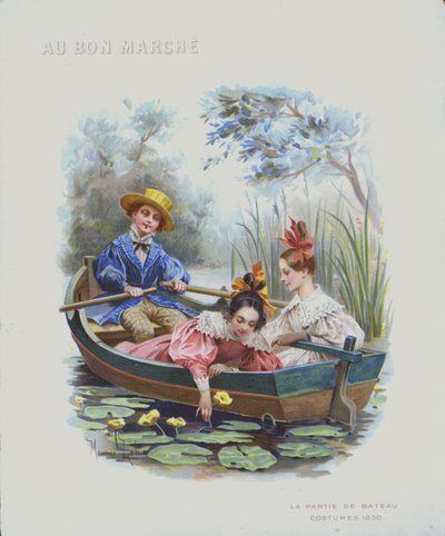 Boottocht, kostuums van 1830 (chromolitho) door Maurice Leloir