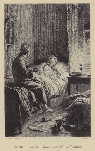 Gesprek tussen Rousseau en Madame de Warens (gravure) door Maurice Leloir
