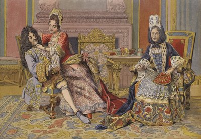 Vertrouwdheid van de hertogin van Bourgondië met koning Lodewijk XIV door Maurice Leloir