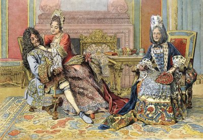 Vertrouwdheid van de hertogin van Bourgondië met Lodewijk XIV, bekend als de Zonnekoning door Maurice Leloir