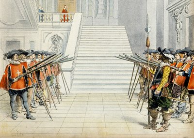Geschiedenis van Frankrijk: De wacht van kardinaal Richelieu (Armand Jean du Plessis) door Maurice Leloir