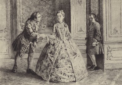 Illustratie voor Boek III van Les Confessions de Jean-Jacques Rousseau (gravure) door Maurice Leloir