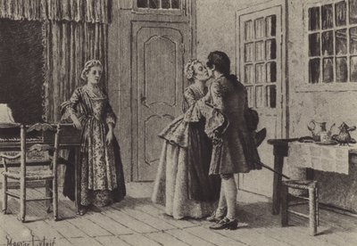 Illustratie voor Boek V van Les Confessions de Jean-Jacques Rousseau (gravure) door Maurice Leloir