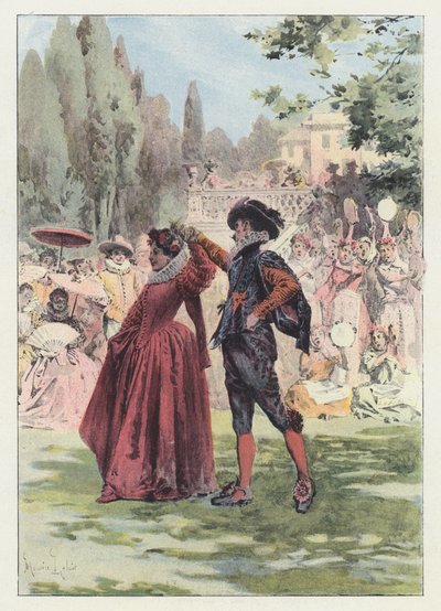 Illustratie voor Gil Blas (kleur litho) door Maurice Leloir
