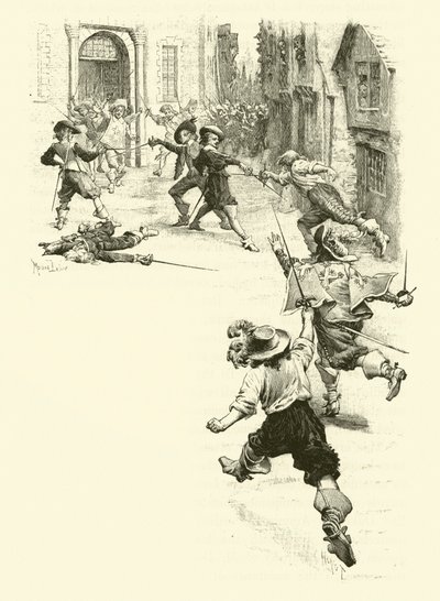 Illustratie voor De Drie Musketiers door Maurice Leloir