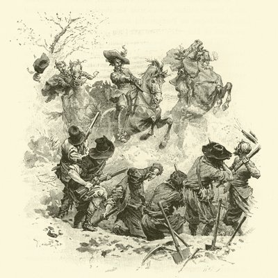 Illustratie voor De Drie Musketiers door Maurice Leloir