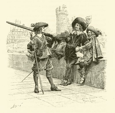 Illustratie voor De Drie Musketiers (gravure) door Maurice Leloir