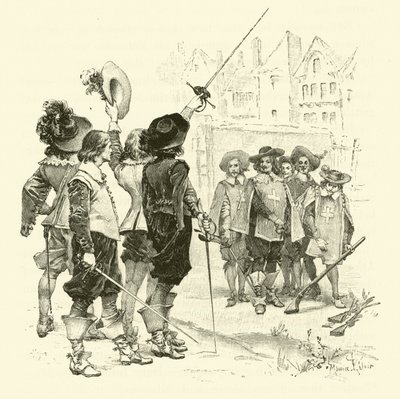 Illustratie voor De Drie Musketiers door Maurice Leloir