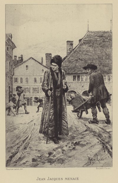 Jean-Jacques Rousseau bedreigd op straat door Maurice Leloir