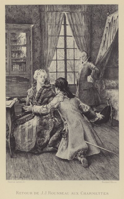 Terugkeer van Jean-Jacques Rousseau naar Les Charmettes (gravure) door Maurice Leloir