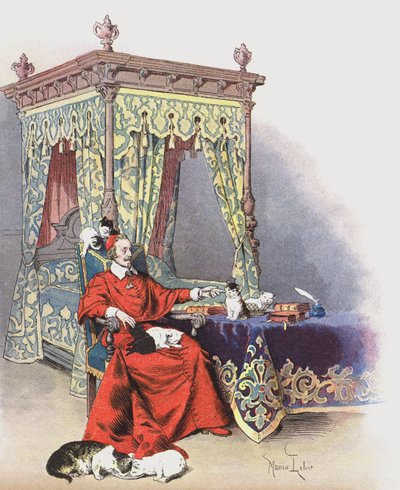 Richelieu spelend met zijn huisdieren door Maurice Leloir