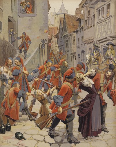 De Dragonnades verdrijven een protestantse familie door Maurice Leloir