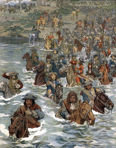 De Oversteek van de Rijn (12 juni 1672) door de troepen van Lodewijk XIV, bekend als de Zonnekoning door Maurice Leloir