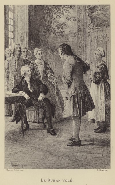 Het gestolen lint (gravure) door Maurice Leloir
