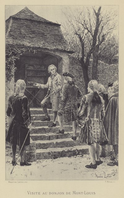Bezoek aan de burcht van Mont-Louis (gravure) door Maurice Leloir