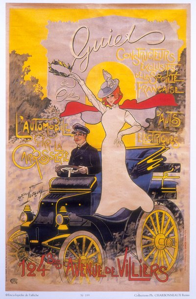 Poster die autocarrosserie adverteert, 1899 door Maurice Neumont