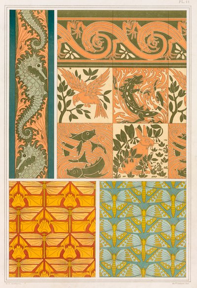 Ontwerpen voor behangranden en keramische tegels, pub. 1897 door Maurice Pillard Verneuil