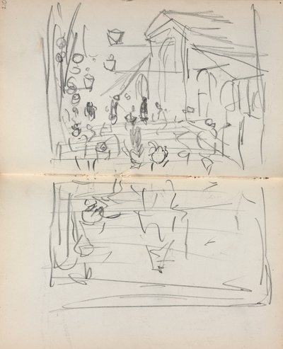 Italiaans schetsboek: Brug met figuren (pagina 209  210) door Maurice Prendergast