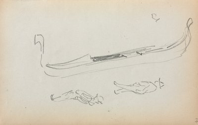 Italiaans schetsboek: Gondel en twee gondeliers (pagina 14) door Maurice Prendergast