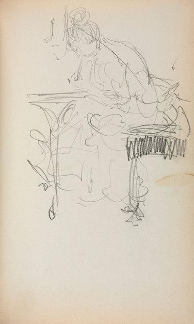 Italiaans schetsboek: Zittende vrouw naait (pagina 153) door Maurice Prendergast