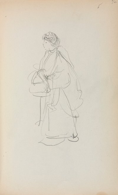 Italiaans schetsboek: Staande vrouw met tas (pagina 56) door Maurice Prendergast