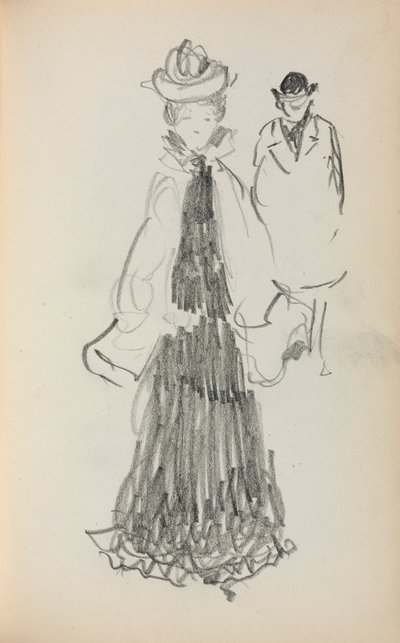 Italiaans schetsboek: Staande vrouw en man (pagina 125) door Maurice Prendergast