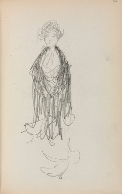 Italiaans schetsboek: Staande vrouw met sjaal (pagina 54) door Maurice Prendergast