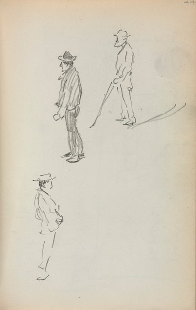Italiaans schetsboek: Drie staande mannen (pagina 44) door Maurice Prendergast