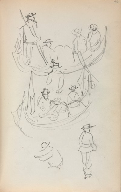 Italiaans schetsboek: Twee gondels met figuren door Maurice Prendergast