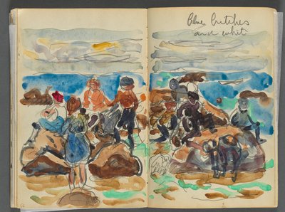 Schetsboek - The Granite Shore Hotel, Rockport, pagina 034  35: Kinderen op een strand door Maurice Prendergast