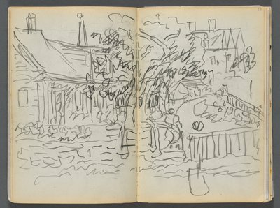 Schetsboek - Het Granite Shore Hotel, Rockport, pagina 052  53: Huizen en tuinen door Maurice Prendergast