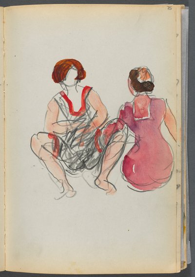 Schetsboek - The Granite Shore Hotel, Rockport, pagina 075: Zittende baders door Maurice Prendergast