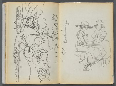 Schetsboek - The Granite Shore Hotel, Rockport, pagina 134  135: "Avond". door Maurice Prendergast