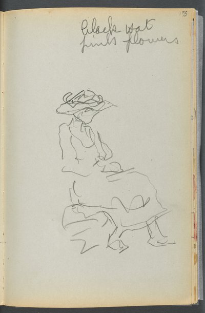 Schetsboek - The Granite Shore Hotel, Rockport, pagina 155: Zittende vrouw met aantekeningen door Maurice Prendergast