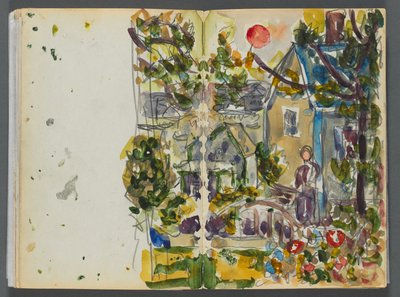 Schetsboek - Het Granite Shore Hotel, Rockport, pagina 158  159: Huis en tuin door Maurice Prendergast