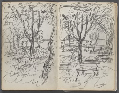 Schetsboek, The Dells, nr. 127, pagina 008  9: Landschap door Maurice Prendergast