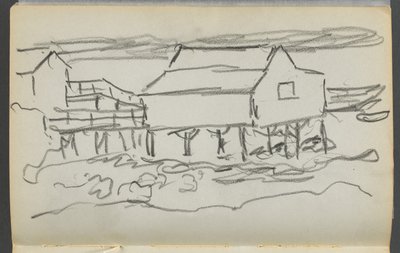 Schetsboek, De Dells, nr. 127, pagina 014: Huis aan een dok door Maurice Prendergast
