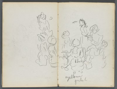 Schetsboek, The Dells, nr. 127, pagina 074  75: Figuren met kleurnotaties door Maurice Prendergast