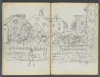 Schetsboek, De Dells, nr. 127, pagina 094  95: Dorpsstraat door Maurice Prendergast