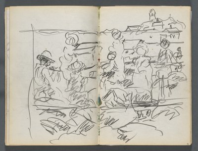 Schetsboek, The Dells, nr. 127, pagina 098  99: Figuren in een landschap door Maurice Prendergast