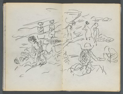 Schetsboek, De Dells, nr. 127, pagina 100  101: Figuren op een strand door Maurice Prendergast